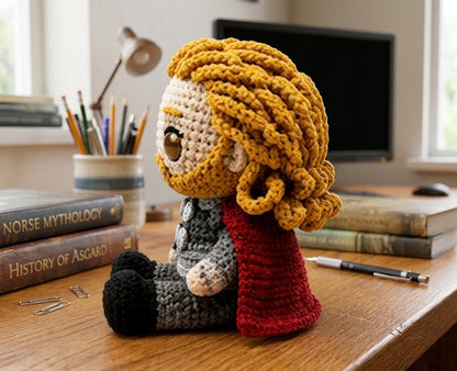 WoolyArtis™ | Thor Inspired Crochet Doll – Emotional Support Thor Plush – Handmade Crochet Hero Gift – Funny Desk Buddy – Amigurumi Collectible Decor