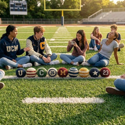 WoolyArtis™ | College Crochet Footbag Hacky Sack Set, Varsity Stress Ball, Dorm Room Gift for Students, Freshman Gift, Campus Game Day Toy