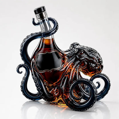 WoolyArtis™ | Octopus Glass Decanter, Amber Nautical Whiskey Bottle, Gothic Bar Cart Decor