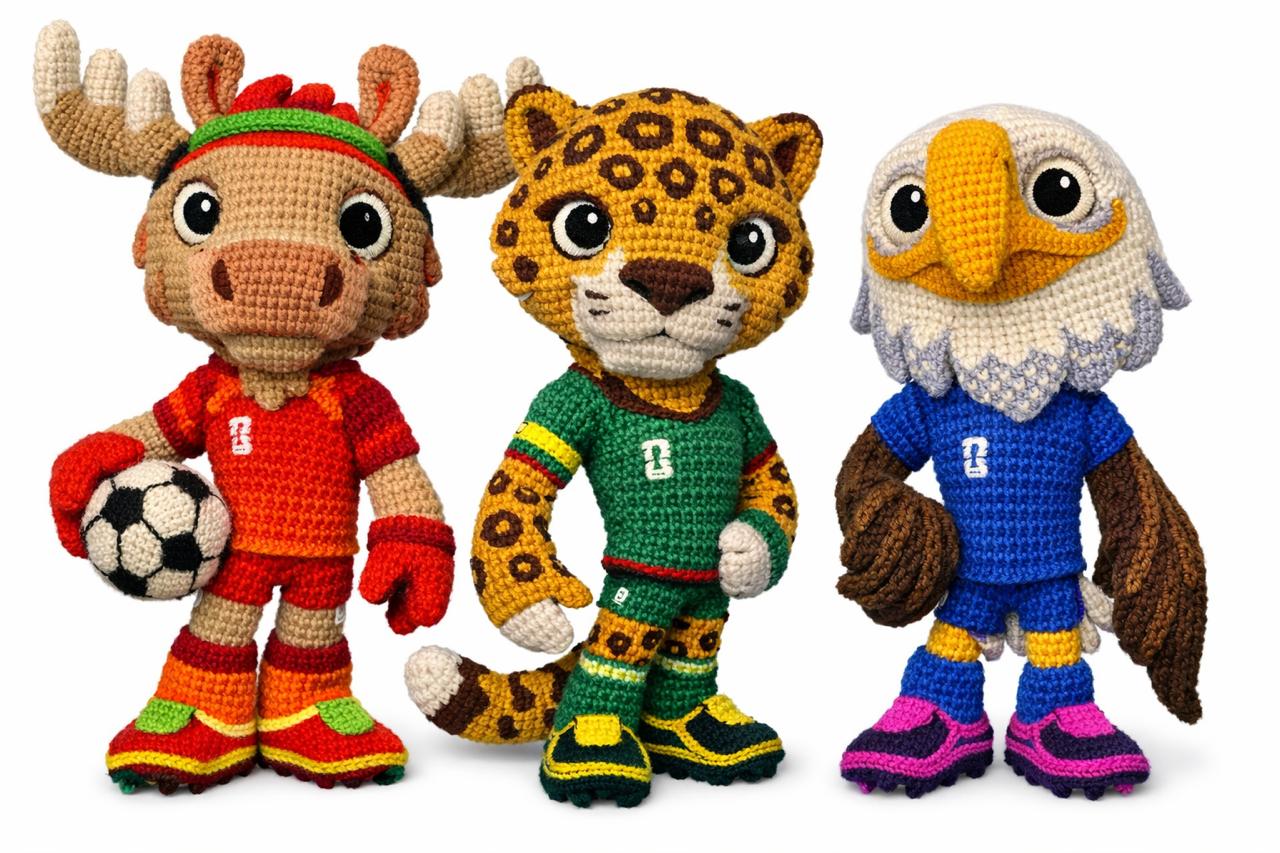 Handmade WoolyArtis WoolyArtis™ World Cup mascot plush with colorful details and soft fabric, perfect for sports fans and collectors.