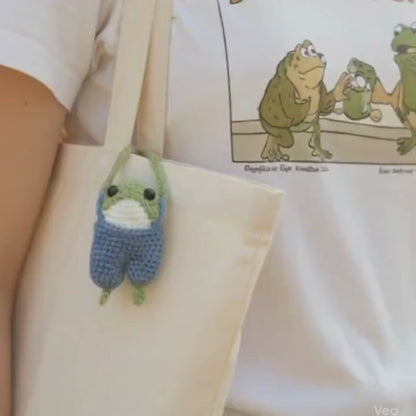 WoolyArtis™ Handmade Frog Amigurumi - Blue Overalls Style