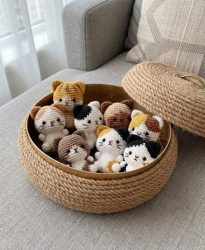 Handmade WoolyArtis Tiny Crochet Cat Plushie keychain charm with amigurumi kitten design and colorful crochet details.